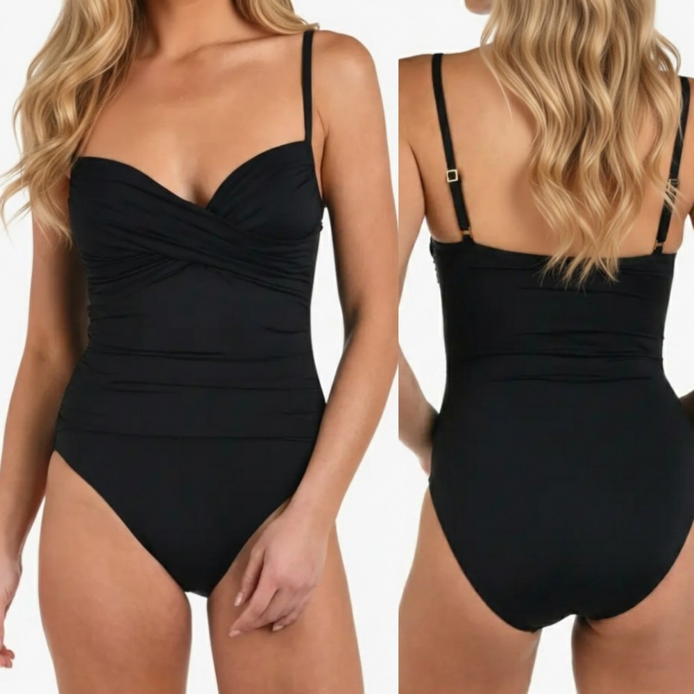 New La Blanca Women's Island Goddess Twist Front One Piece Swimsuit Black Size 8